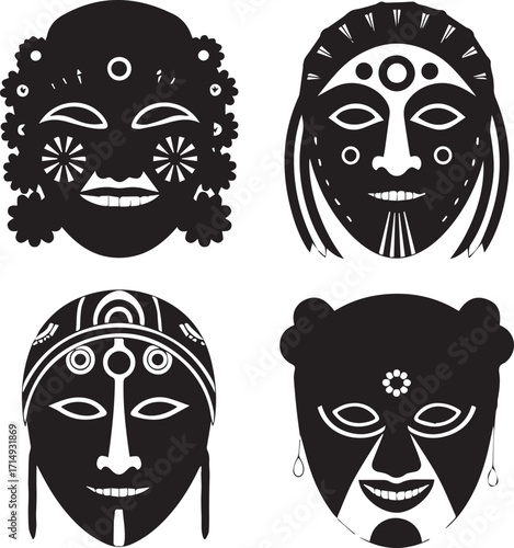 Collection of Colorful African Masks with Floral and Geometric Designs