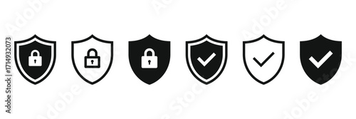 Security shield sign vector. Lock security icon. Set of security shield icons. Security shields symbols with check mark and padlock