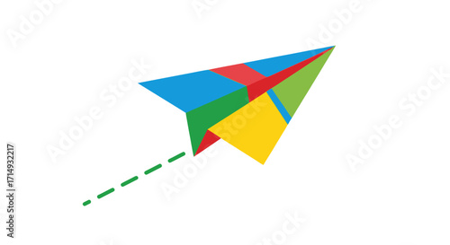 Colorful Geometric Paper Airplane in Flight.