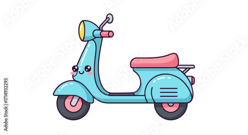 Cute Kawaii Light Blue Scooter Cartoon Illustration.