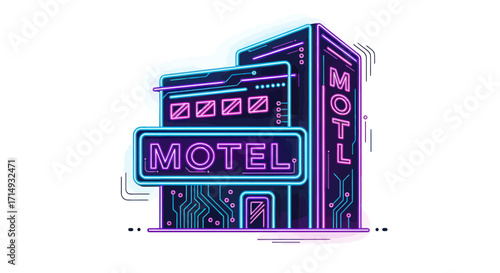 Futuristic Neon Motel Building Design.