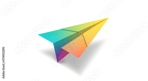Colorful Paper Airplane Icon with Rainbow Gradient.