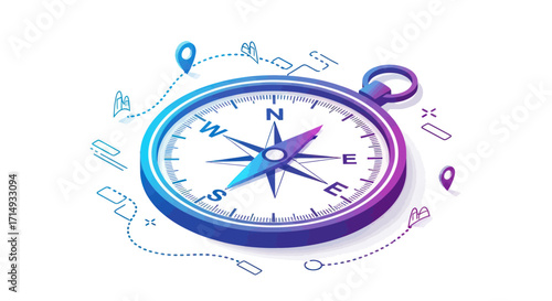 Isometric Compass with Gradient Colors and Directional Markings.