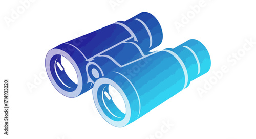 A pair of modern blue and cyan gradient binoculars in an isometric view.