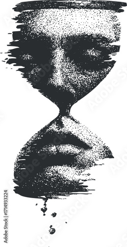 An abstract illustration of a face merging with an hourglass symbolizing the passage of time.