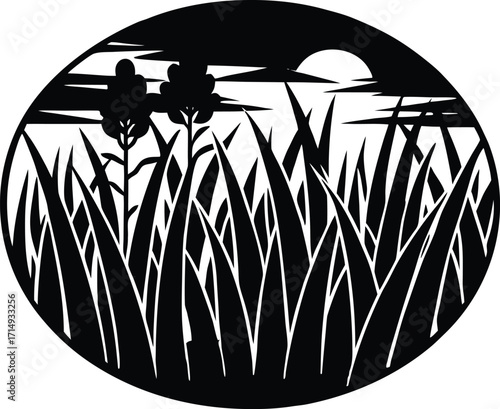 Rice Paddy Silhouette Illustration | Rice Paddy Vector Design