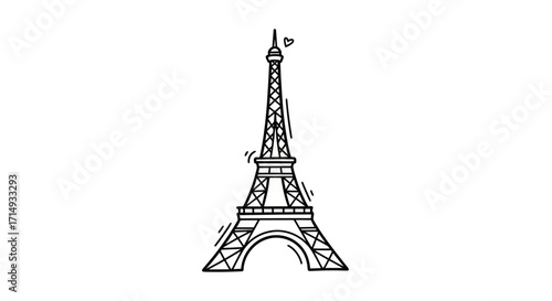 Iconic Eiffel Tower illustration with intricate lattice structure.
