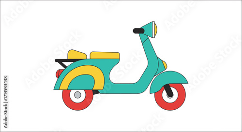Teal Scooter with Yellow Accents and Red Wheels a Retro Transportation Icon.