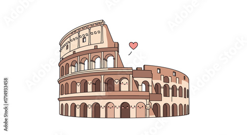 Cartoon Illustration of the Iconic Roman Colosseum with Heart.