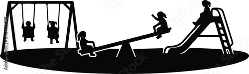 Vector Children playground with swings seesaw slide silhouette Illustrator