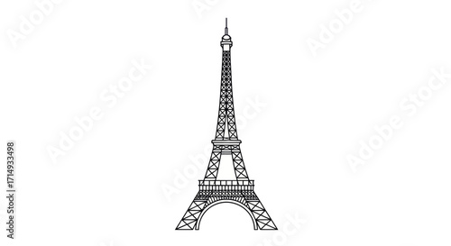 Detailed Black and White Illustration of Eiffel Tower.