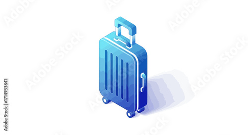 Isometric Blue Suitcase with Handle and Wheels for Travel.