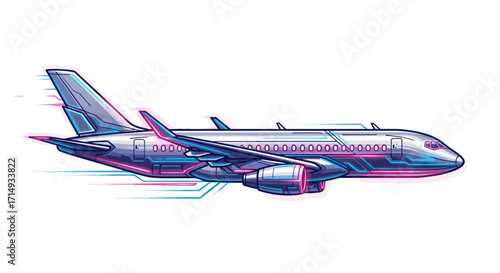 Stylized Illustration of a Modern Passenger Airplane in Flight.