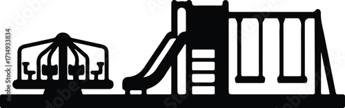 Vector playground equipment with carousel slide and swing silhouette Illustrator