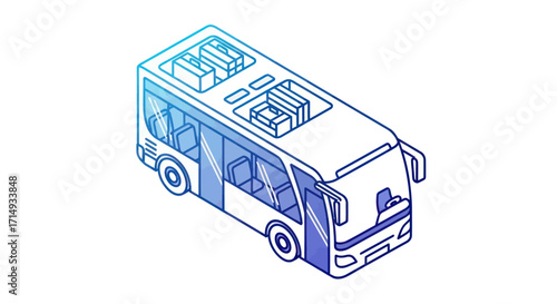 Isometric Illustration of a Modern City Bus with Open Doors.