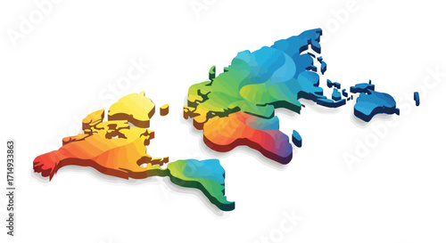 Colorful World Map Illustration with Continents and Global Representation.