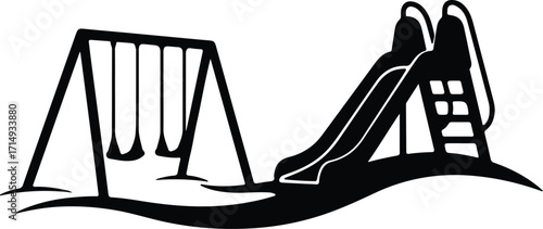 Vector Playground swing and slide black shape silhouette Illustrator