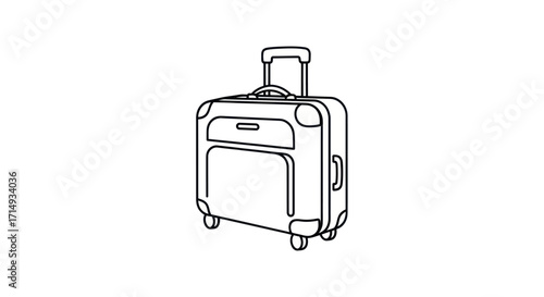 Rolling travel suitcase line art with extended handle.