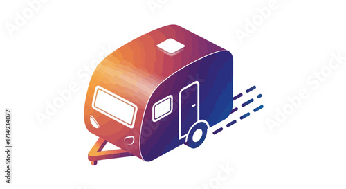 Gradient-Colored Isometric Illustration of a Caravan Trailer.