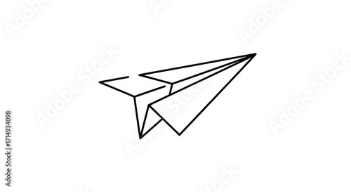 Simple Black Line Drawing of a Folded Paper Airplane.