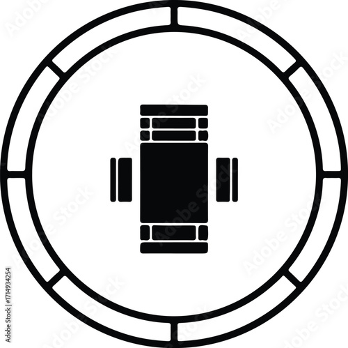 Vector Table and chairs inside a circle silhouette Illustrator
