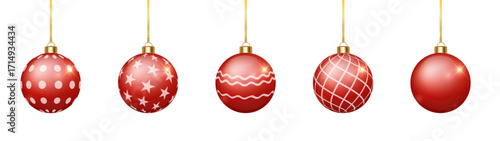Festive red Christmas ball PNG. Shiny holiday ornament with snowflake print isolated decoration vector design