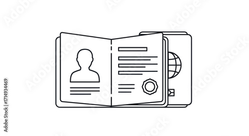 Open Passport with Personal Information and Globe Symbol.