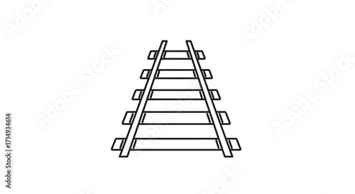 Simple black outline drawing of railroad tracks in perspective.