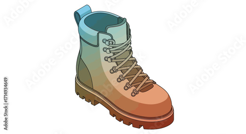 Single Hiking Boot with Laces and Rugged Sole.