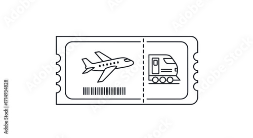 Travel Ticket with Airplane and Train Icons Barcode.