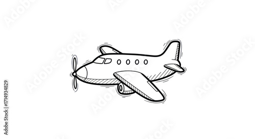 Hand-drawn Airplane Illustration with Propeller and Windows.