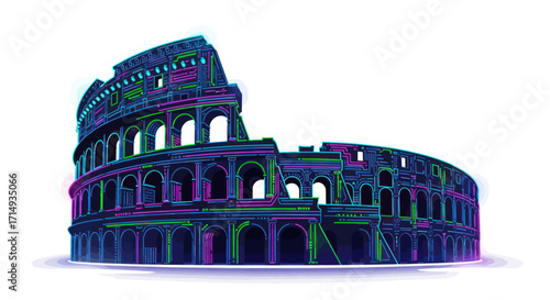 Colorful Artistic Rendition of the Colosseum in Rome Italy.