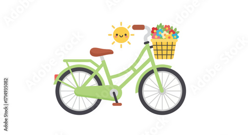 Light Green Bicycle with Basket and Flowers.