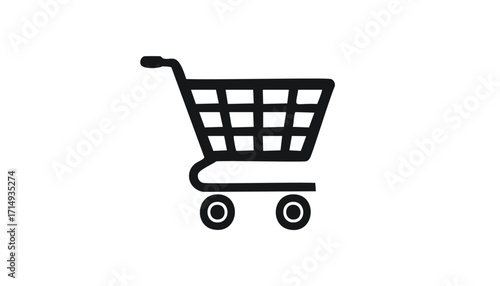 Black shopping cart icon on white background Keywords: shopping cart, trolley, cart, shopping