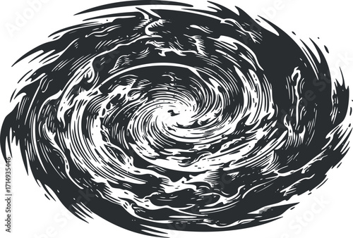 Abstract black and white swirl design resembling a vortex or dynamic motion pattern