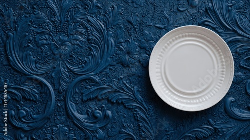 Wallpaper Mural White plate on dark blue ornate background Torontodigital.ca
