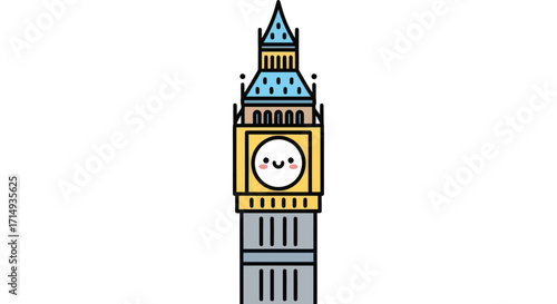 Cute Cartoon Illustration of Big Ben London Landmark.