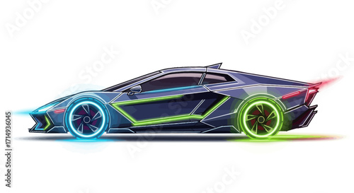 Futuristic Sports Car Design Neon Accents Sleek Profile.
