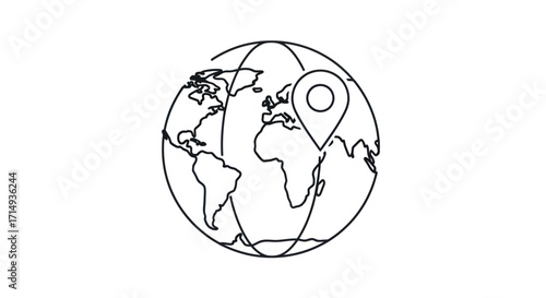 Earth Globe Map with GPS Location Marker Icon.