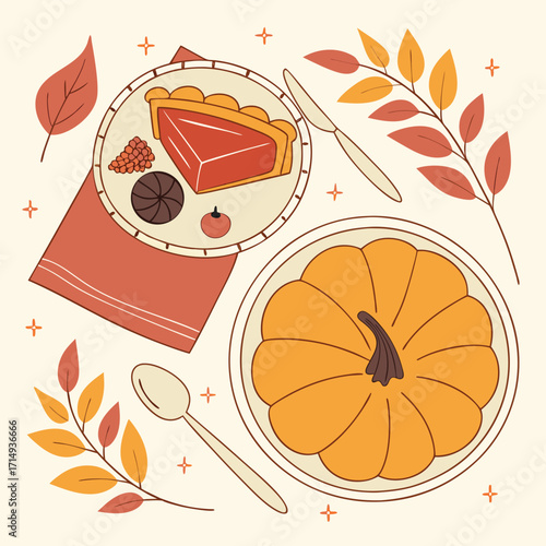 Vibrant festive thanksgiving feast illustration with delicious food and autumn elements