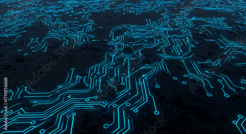 Abstract Circuit Board Design A Futuristic Technology Illustration in Blue on Dark Background
