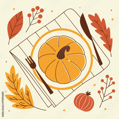 Vibrant illustration of a festive thanksgiving feast with traditional food and decorations