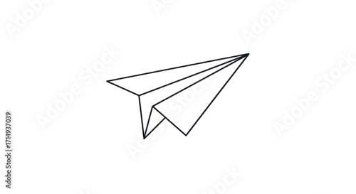 Minimalist Black Outline Paper Airplane Icon Flying.