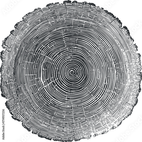 Detailed illustration of a tree stump showing growth rings and natural wood texture.