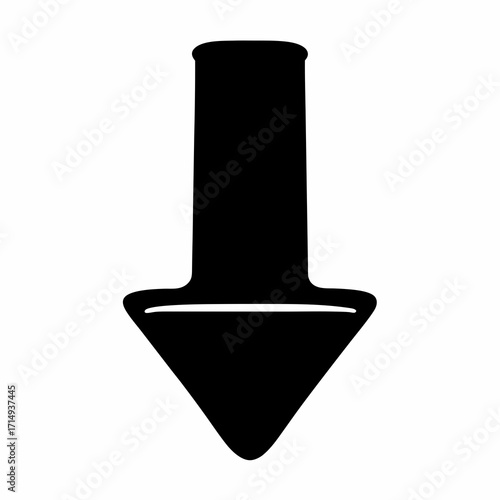 Stylized Black Arrow Pointing Downward with Rounded Features and Smooth Design