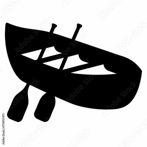 Silhouette of a rowboat with paddles, ready for water adventure, bold graphics