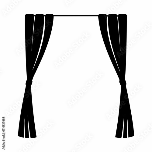 Simple Black and White Image of Curtains with a Rod for Decoration