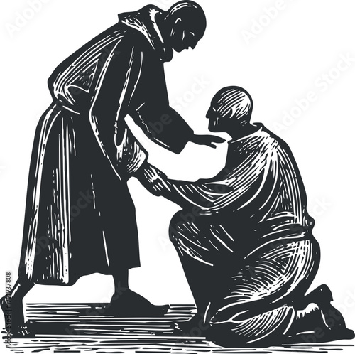 A graphic depiction of compassion and support showcasing a figure helping another in need.