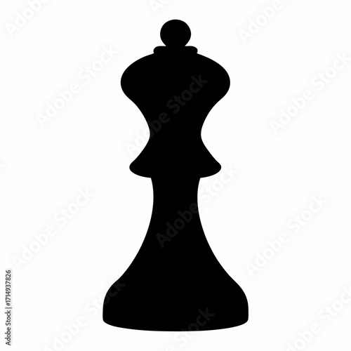 Black Silhouette Illustration of Chess Queen Piece Isolated on White Background