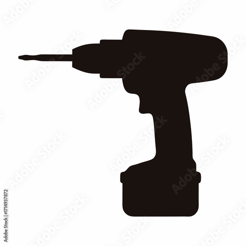 Black silhouette illustration of a cordless power drill on a white background